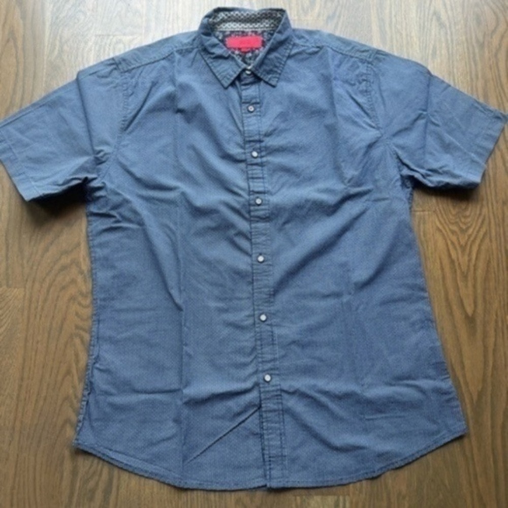 Project Red Button-Up Shirt Men's Size L Blue White Short Sleeve Cotton floral H